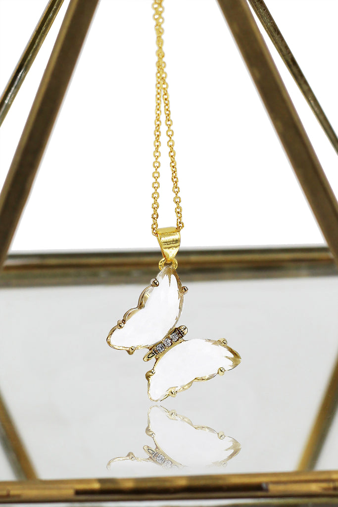 simple colorful crystal butterfly single necklace