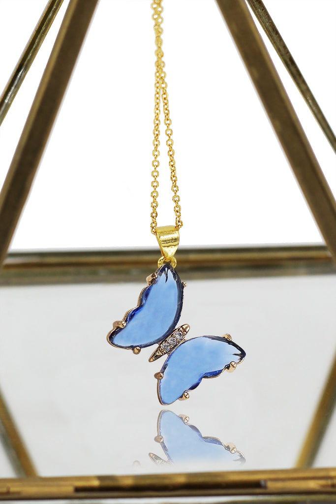 simple colorful crystal butterfly single necklace