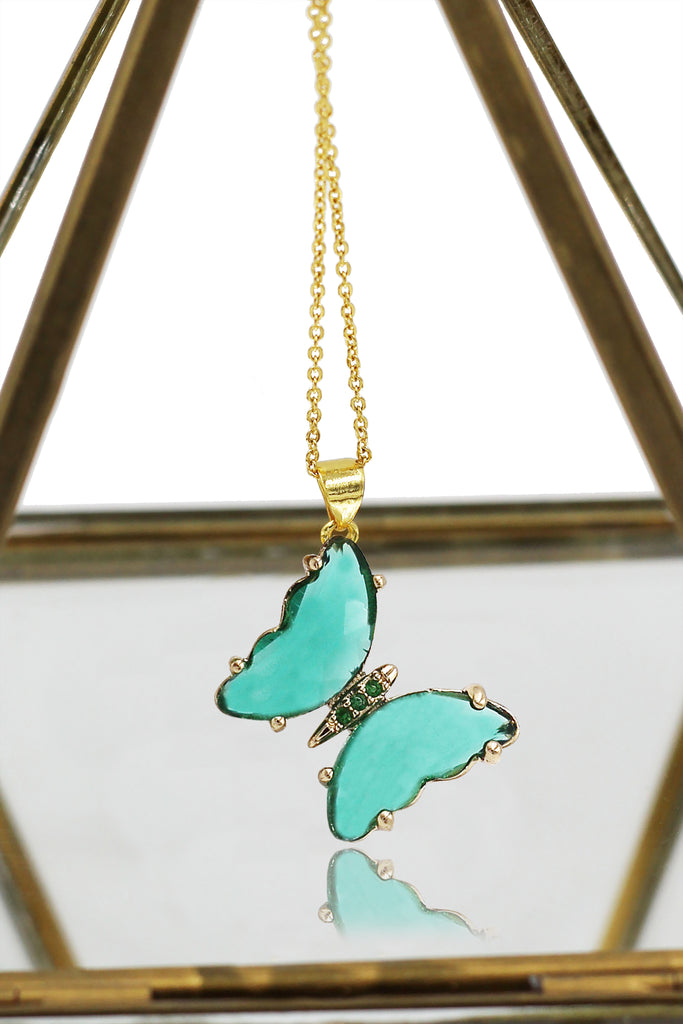 simple colorful crystal butterfly single necklace