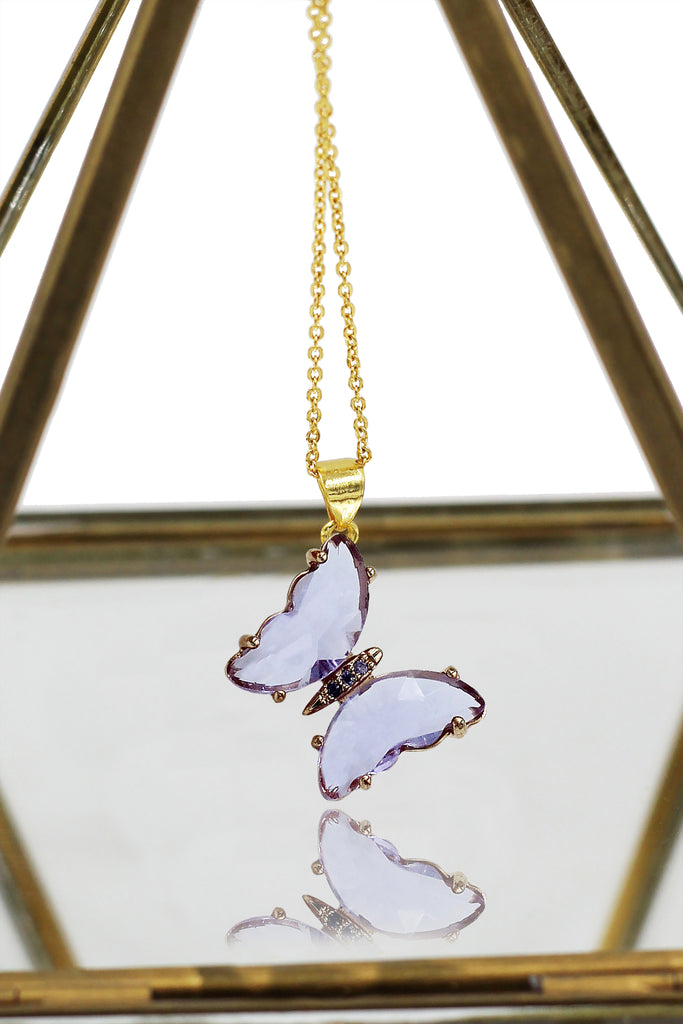 simple colorful crystal butterfly single necklace