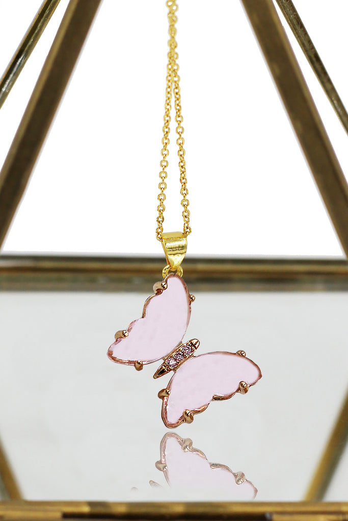 simple colorful crystal butterfly single necklace