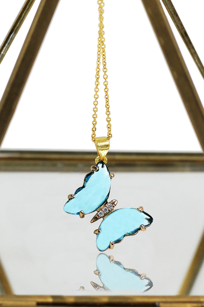 simple colorful crystal butterfly single necklace
