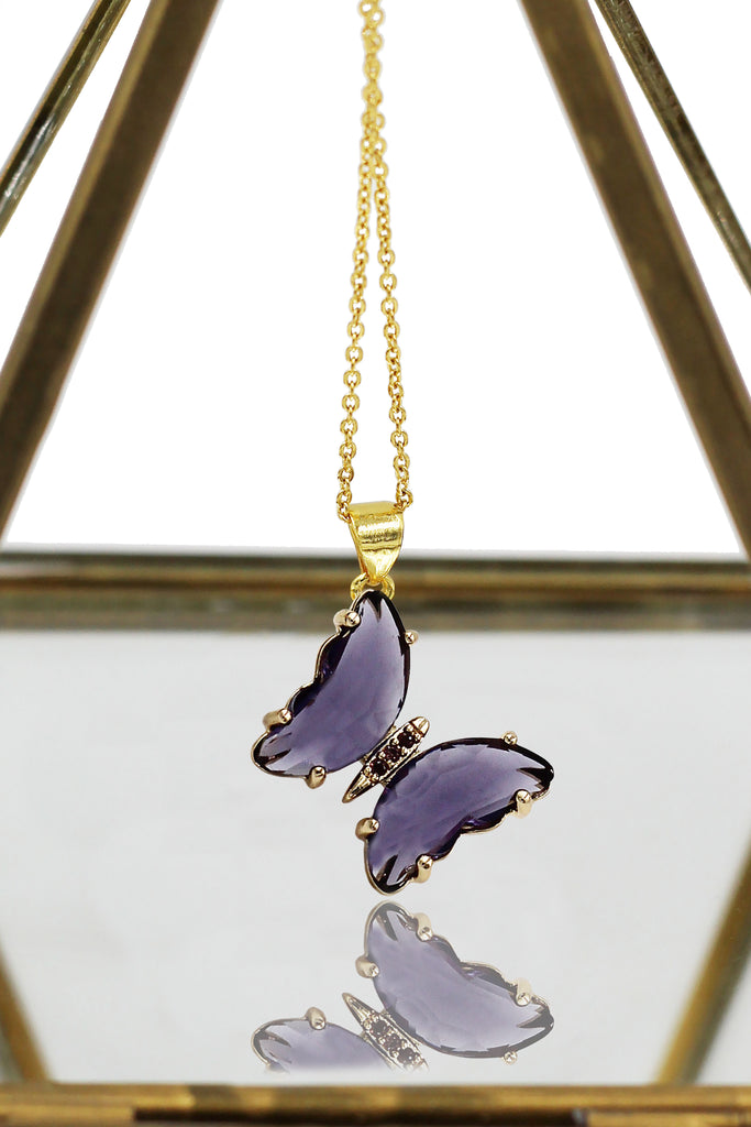 simple colorful crystal butterfly single necklace