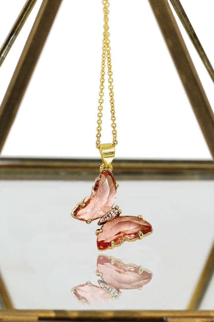 simple colorful crystal butterfly single necklace