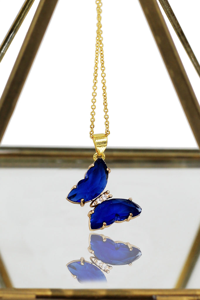 simple colorful crystal butterfly single necklace
