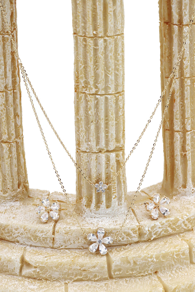 duplexes mini flowers crystal necklace earrings set