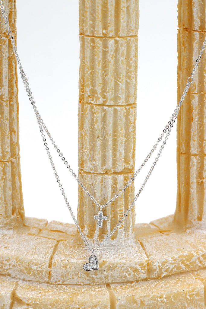 double sided crystal cross heart necklace earrings set