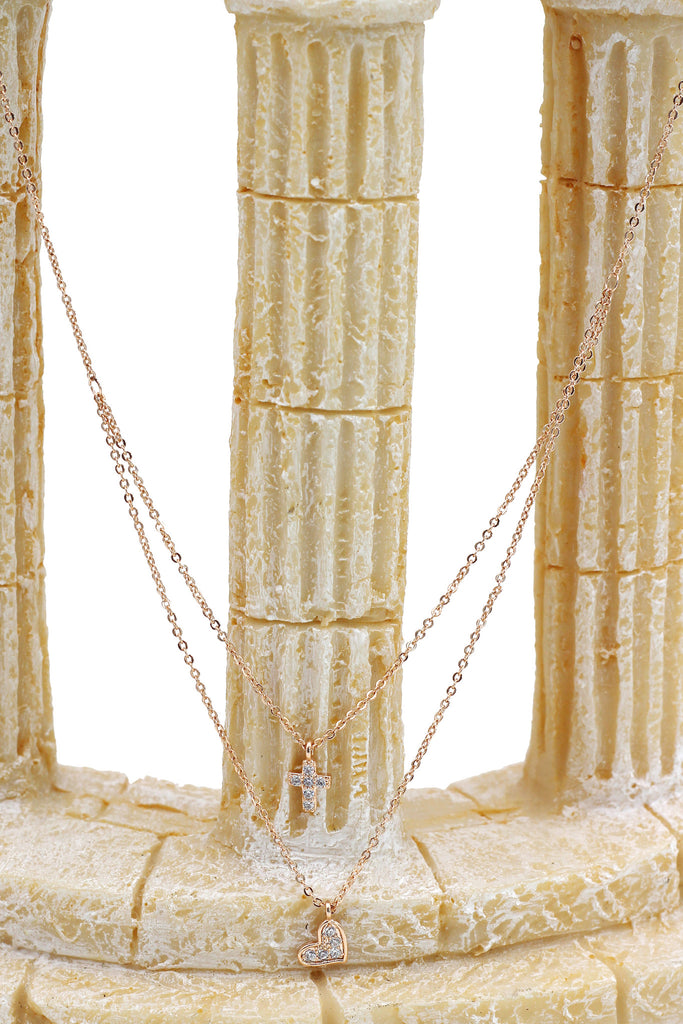 duplexes crystal mini cross heart necklace