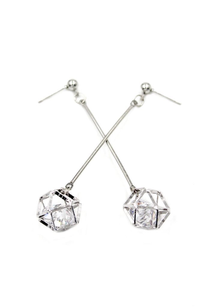 long silver prismatic earrings
