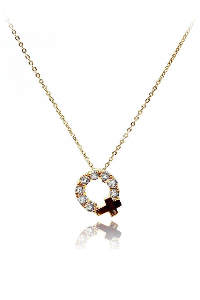 Crystal circle mini cross necklace