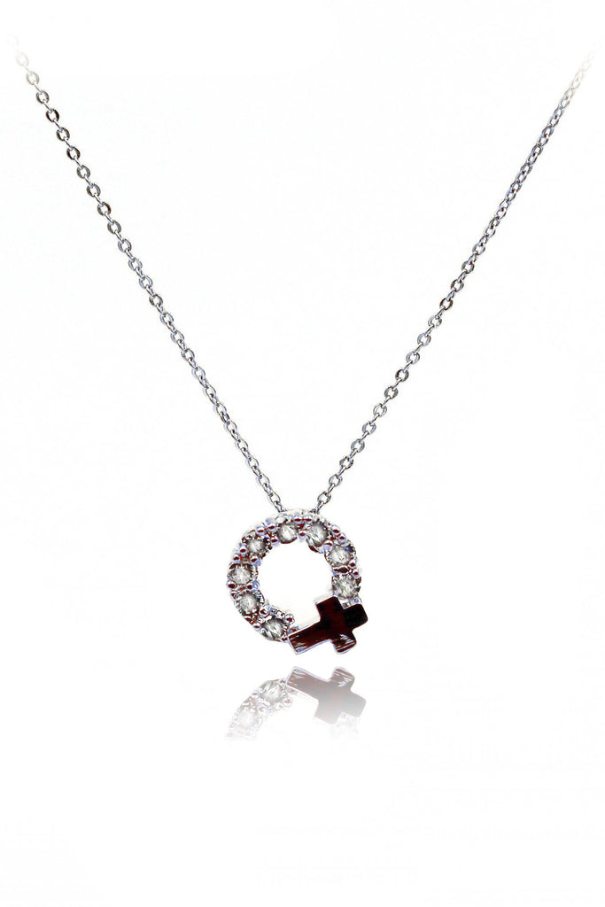 Crystal circle mini cross necklace