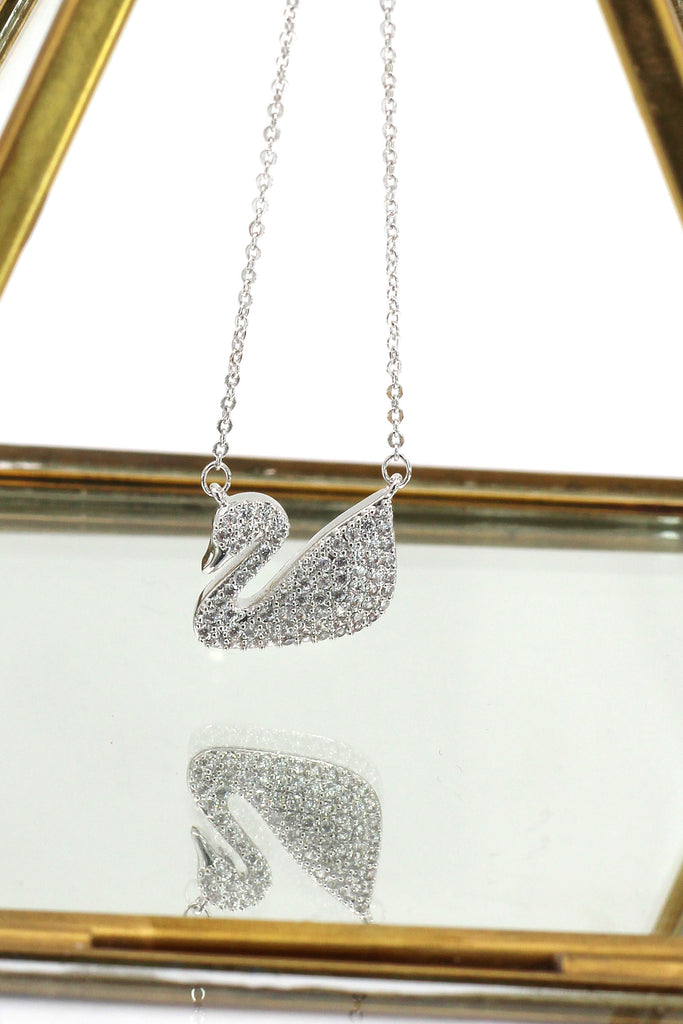 single swan crystal necklace ring set