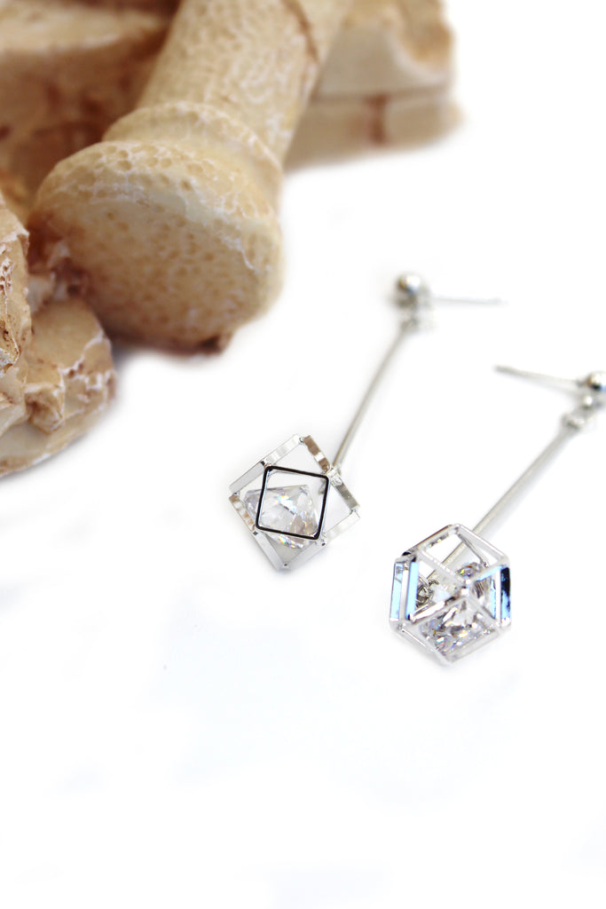long silver prismatic earrings