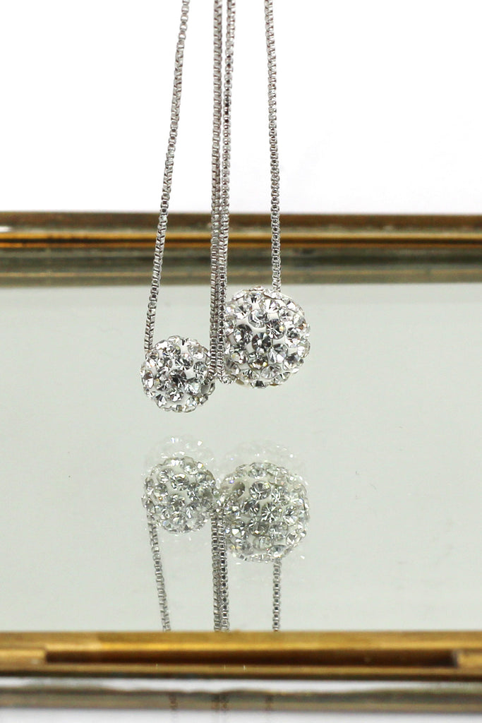 lady double chain crystal ball necklace