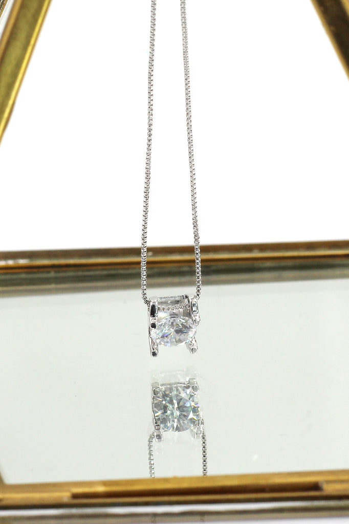 single crystal silver necklace earrings set