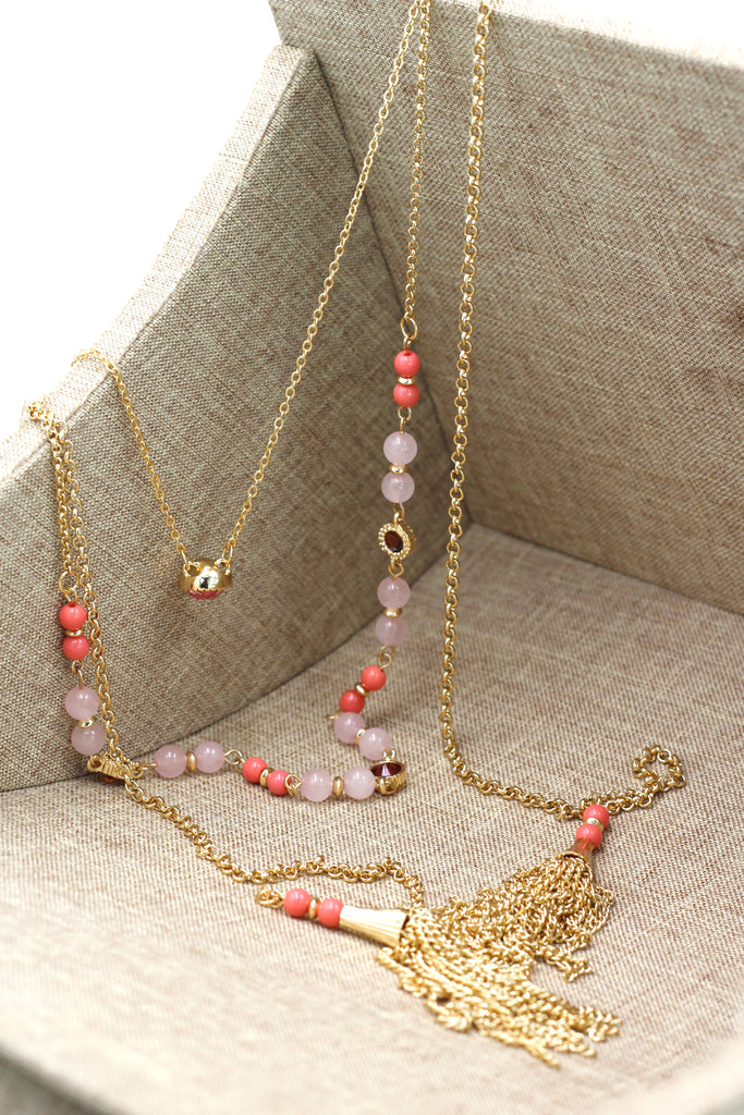 fashion tassel golden crystal beads necklace