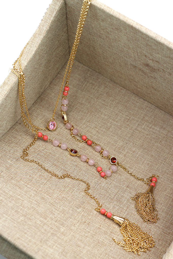 fashion tassel golden crystal beads necklace