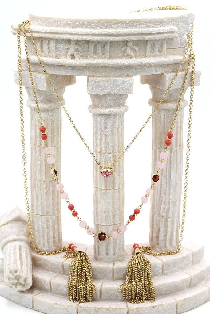 fashion tassel golden crystal beads necklace