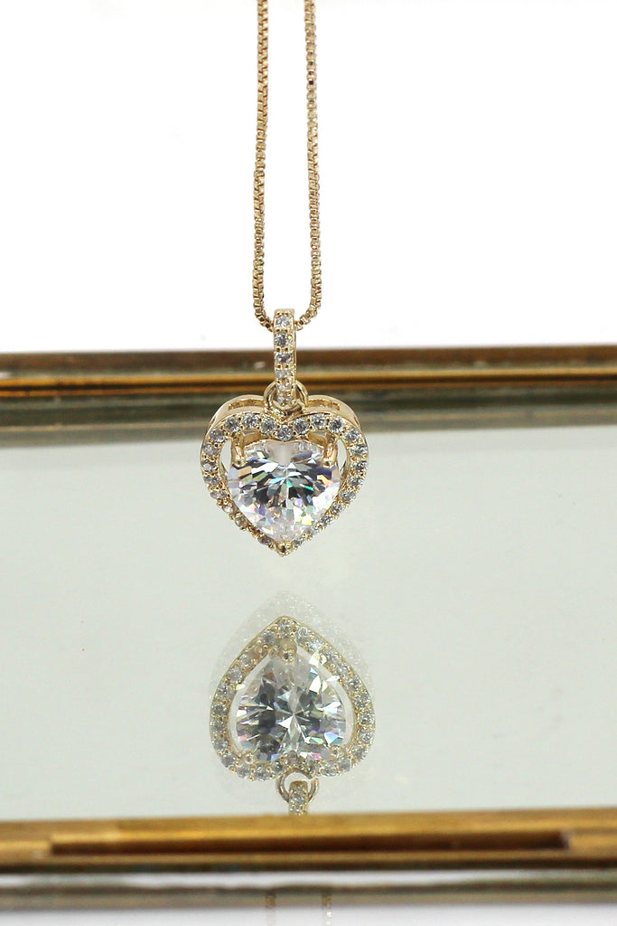 lovely peach heart crystal necklace