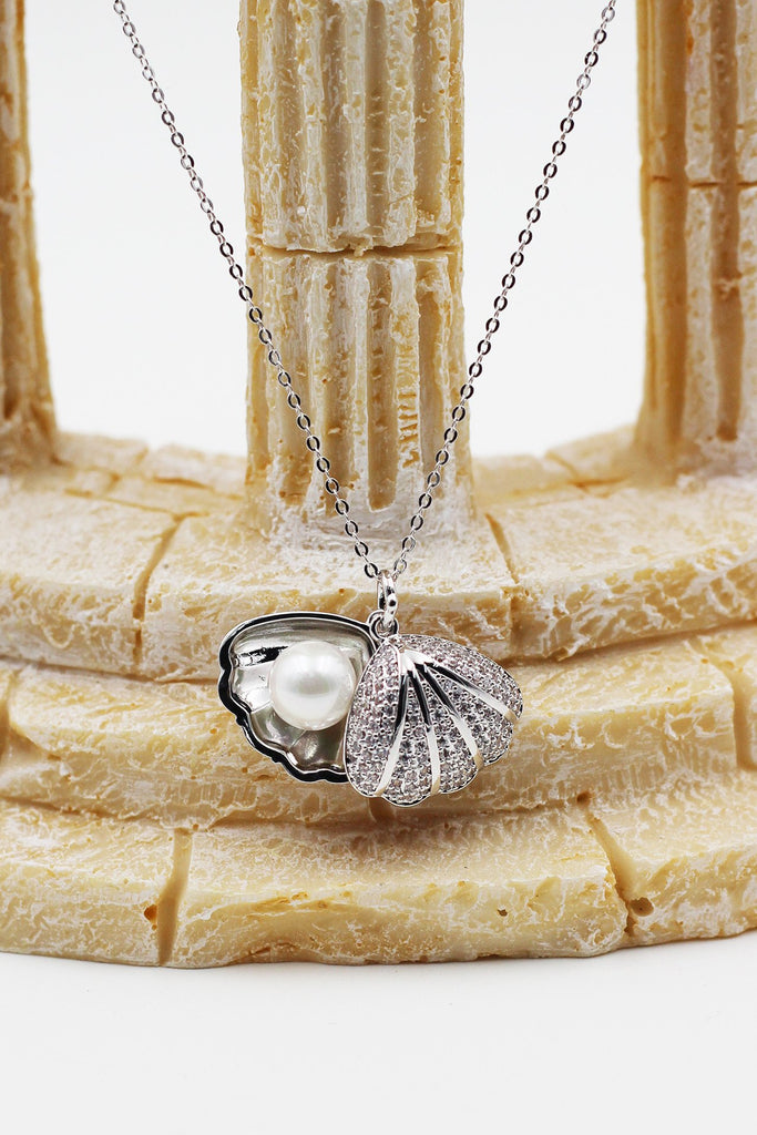 shiny shell pearl silver necklace earrings set