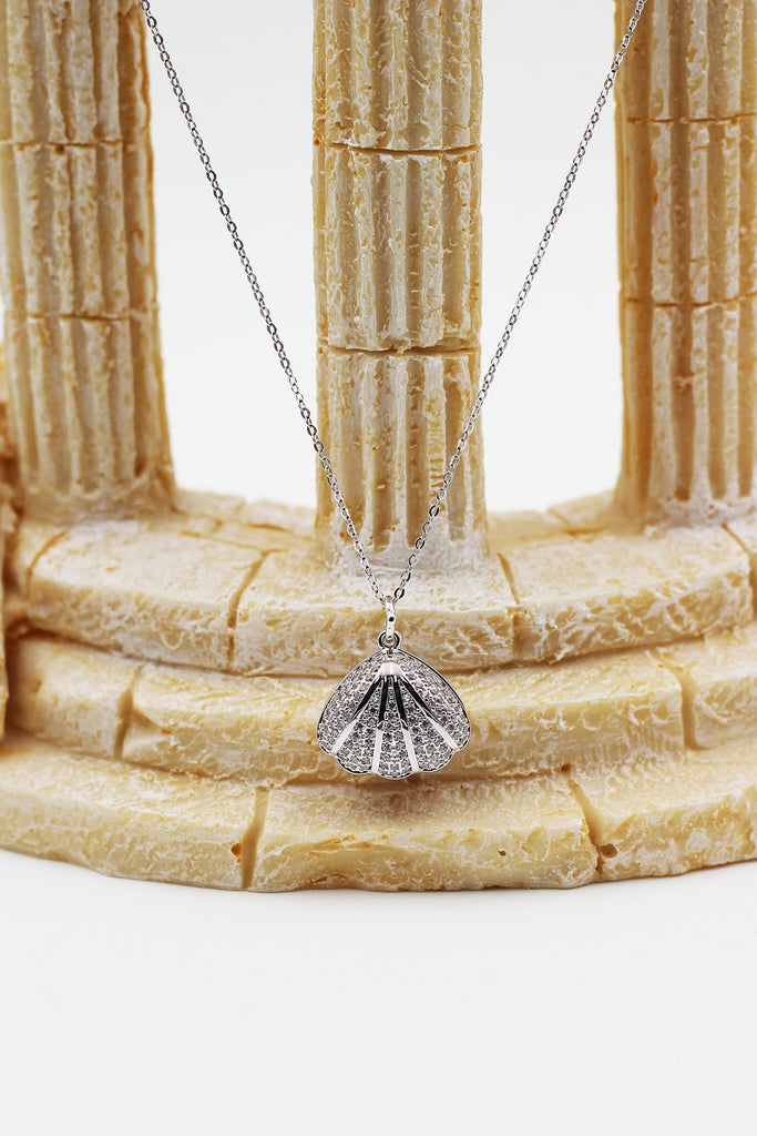 shiny shell pearl silver necklace earrings set