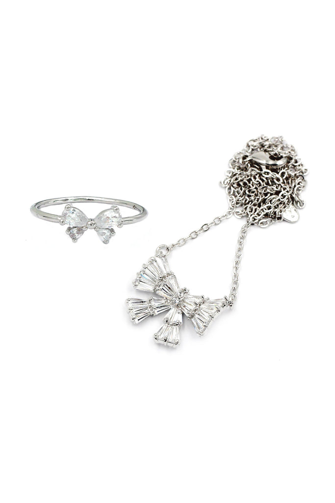 Fashion bow crystal ring necklace set