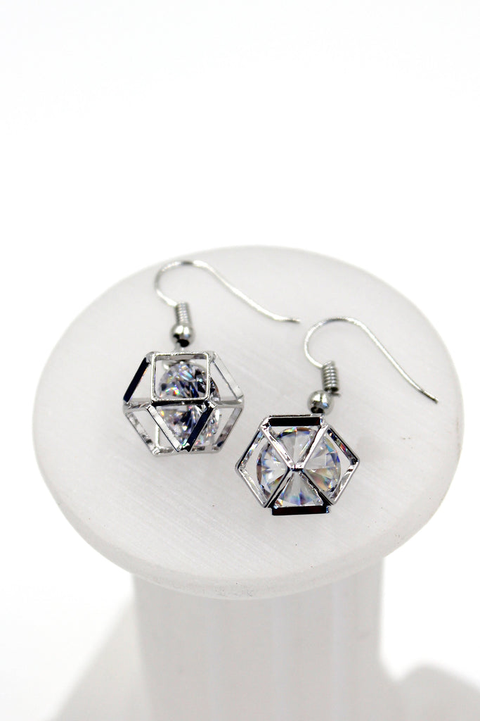 silver prism necklace earrings crystal set