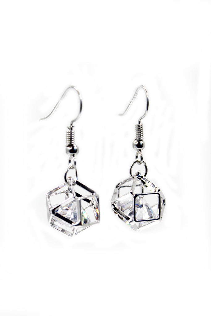 silver prism necklace earrings crystal set