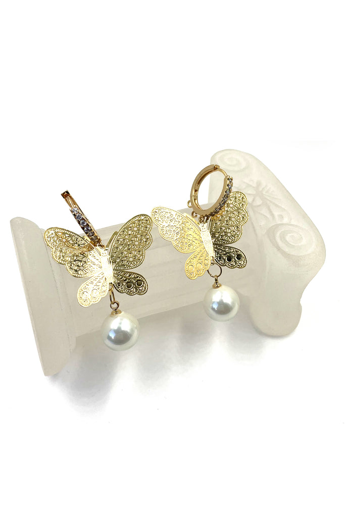 fashion butterfly pearl earrings