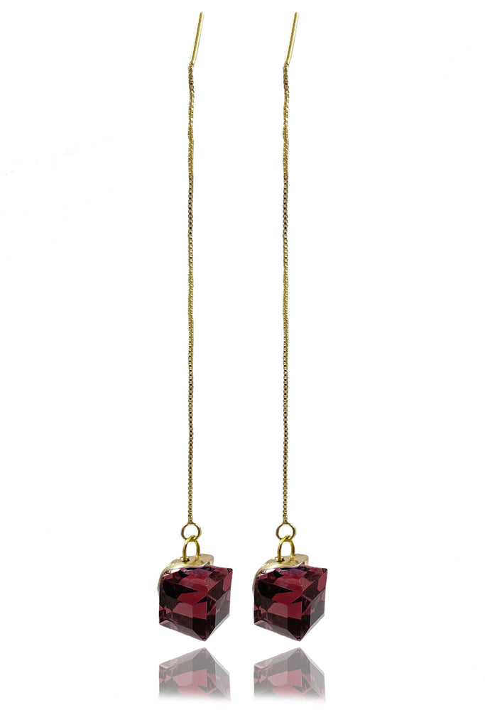 fashion color square crystal long earrings
