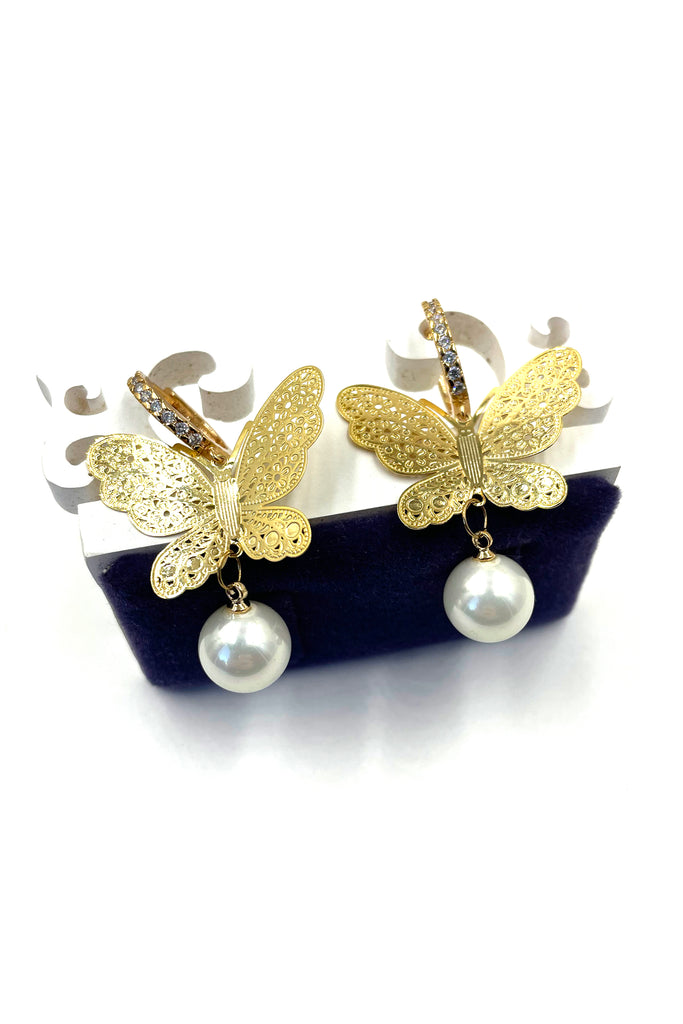 fashion butterfly pearl earrings