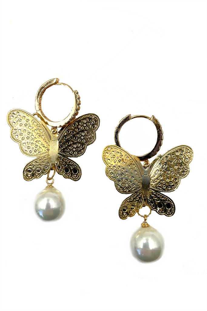 fashion butterfly pearl earrings
