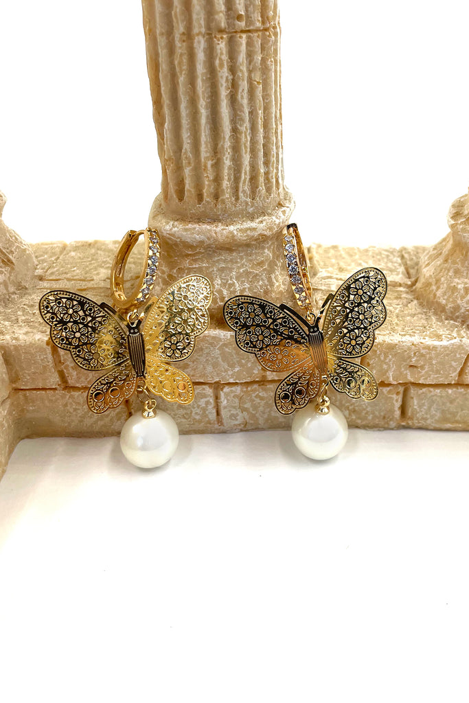 fashion butterfly pearl earrings