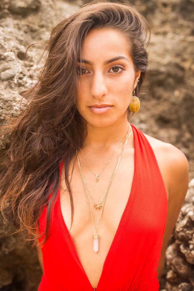 fashion crystal three levels gold necklace