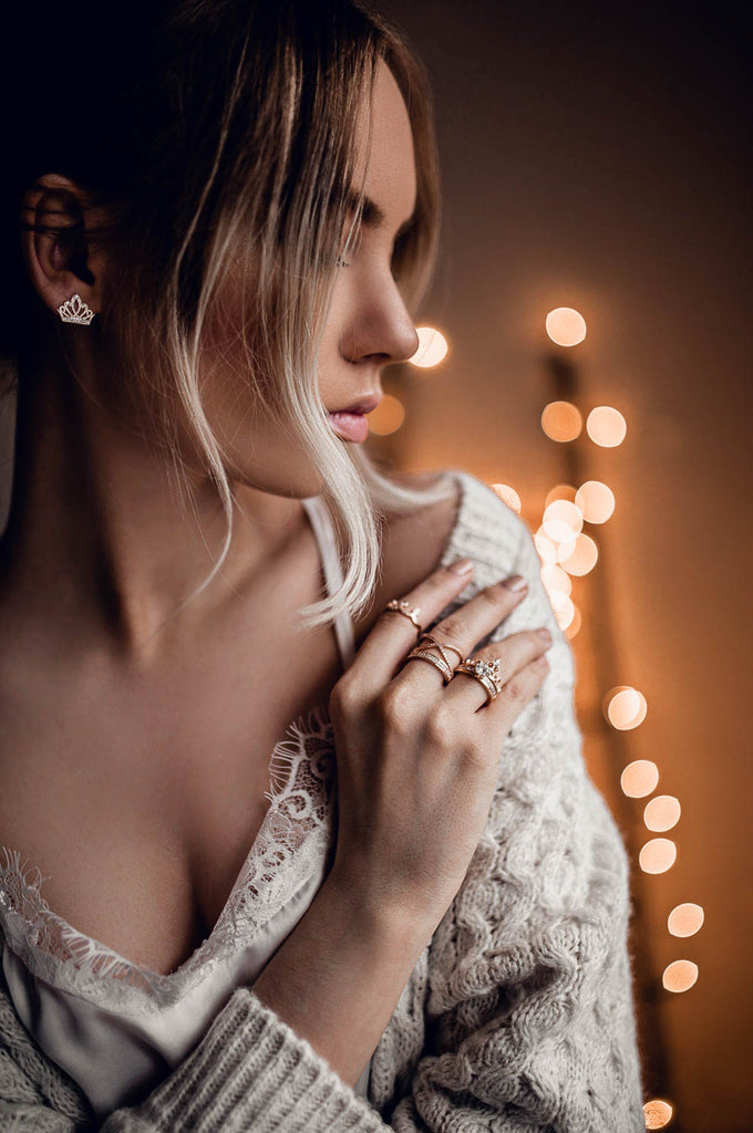 fashion Hat crystal silver ring