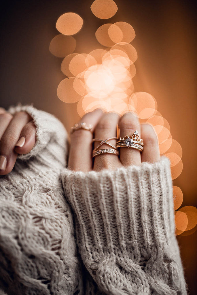 small crown rose gold mosaic crystal ring
