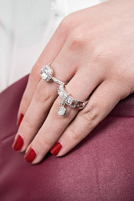 elegant pendant crystal silver ring