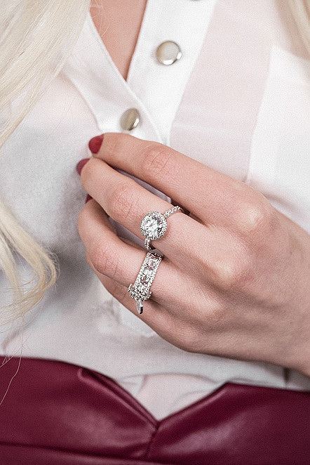 elegant pendant crystal silver ring