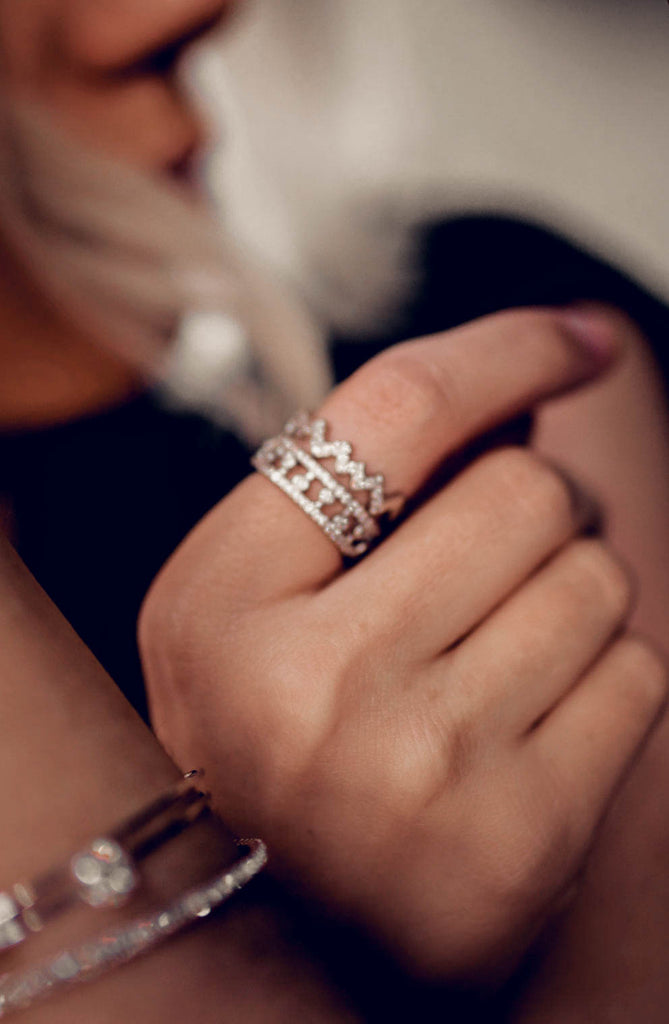 rhythm micro pave crystal silver ring
