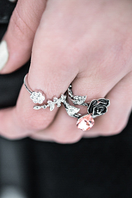 Leaves and flower small Crystal Ring
