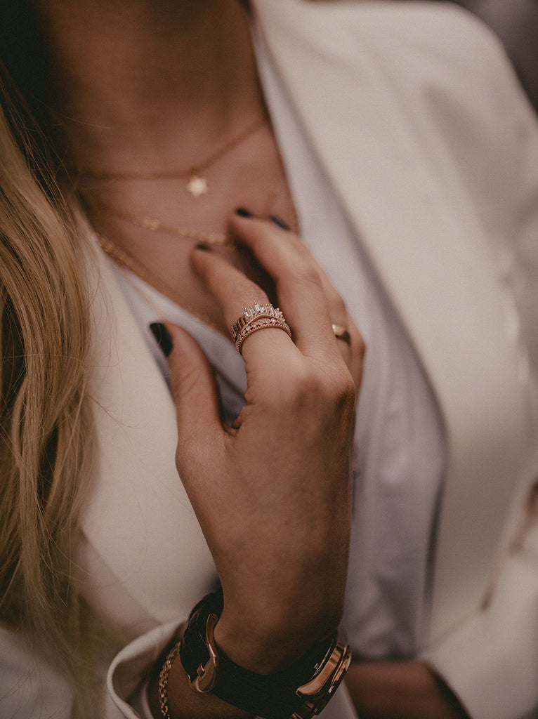 wavy crystal row open ring