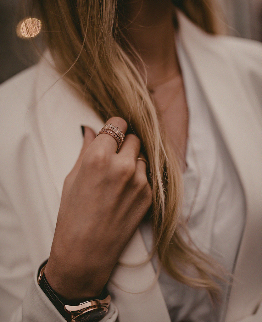 wavy crystal row open ring