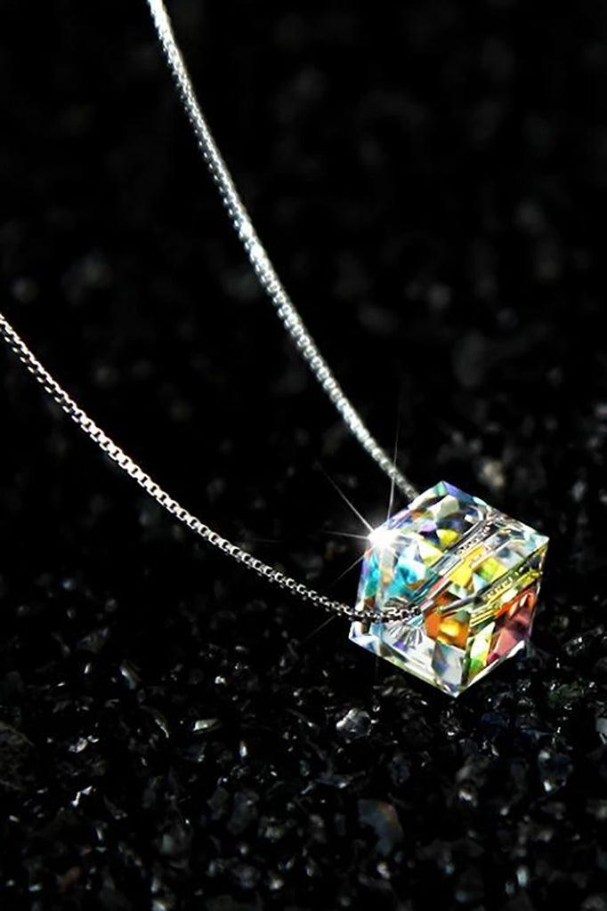 simple square crystal necklace hook earring set