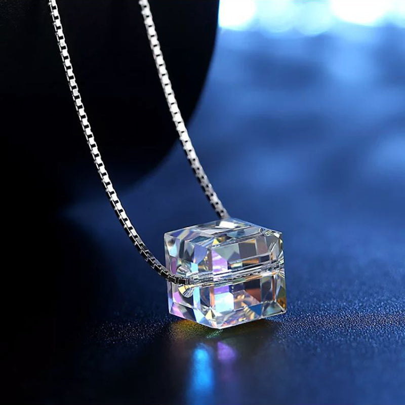 simple square crystal necklace hook earring set