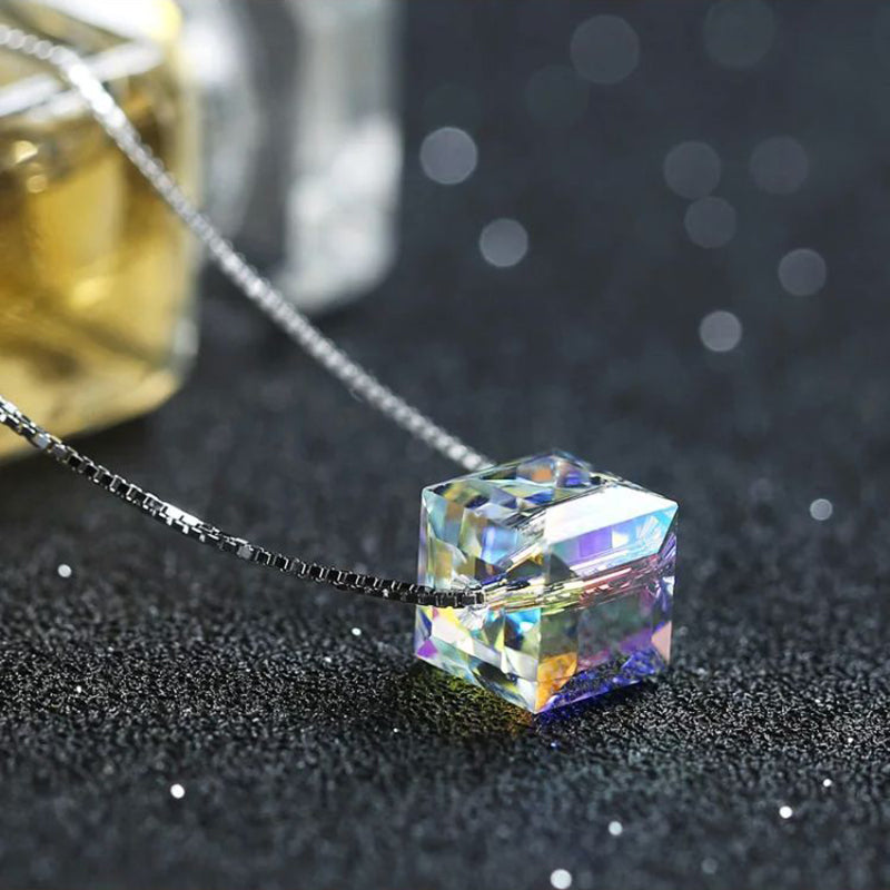 simple square crystal necklace hook earring set
