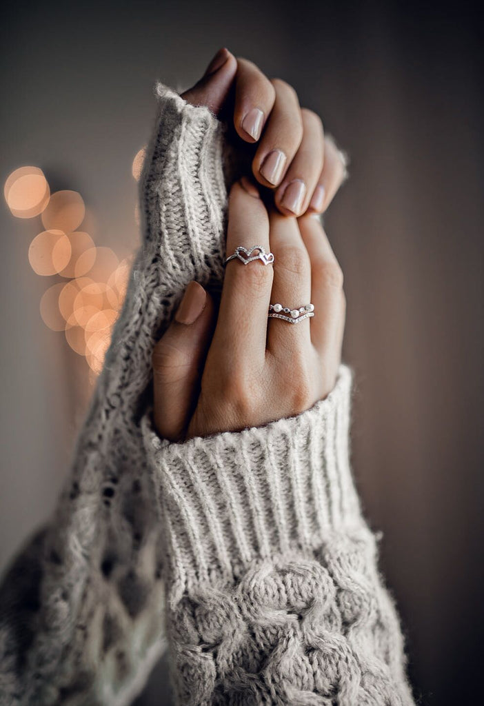 fashion mini crystal pearl silver ring