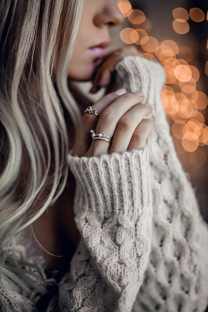 fashion mini crystal pearl silver ring