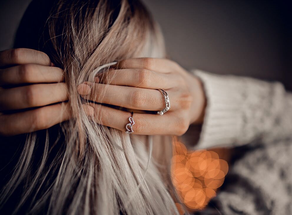 fashion mini crystal pearl silver ring