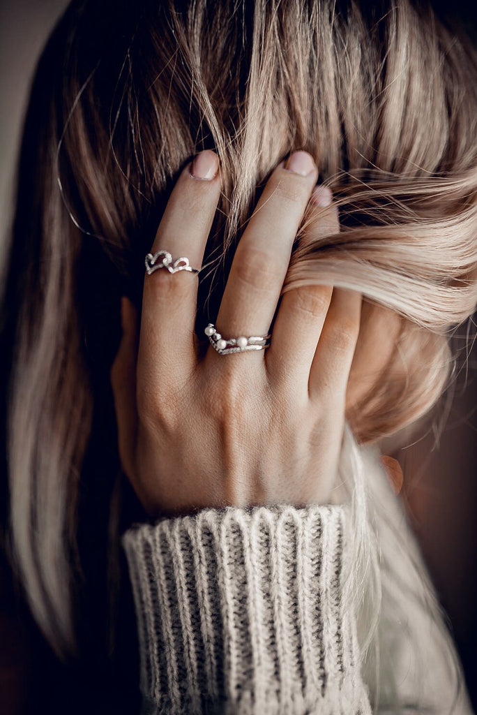 fashion mini crystal pearl silver ring