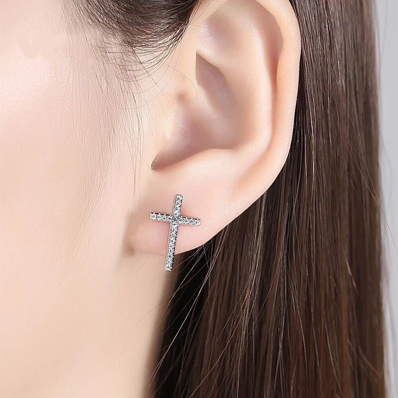 micro-set crystal cross earrings